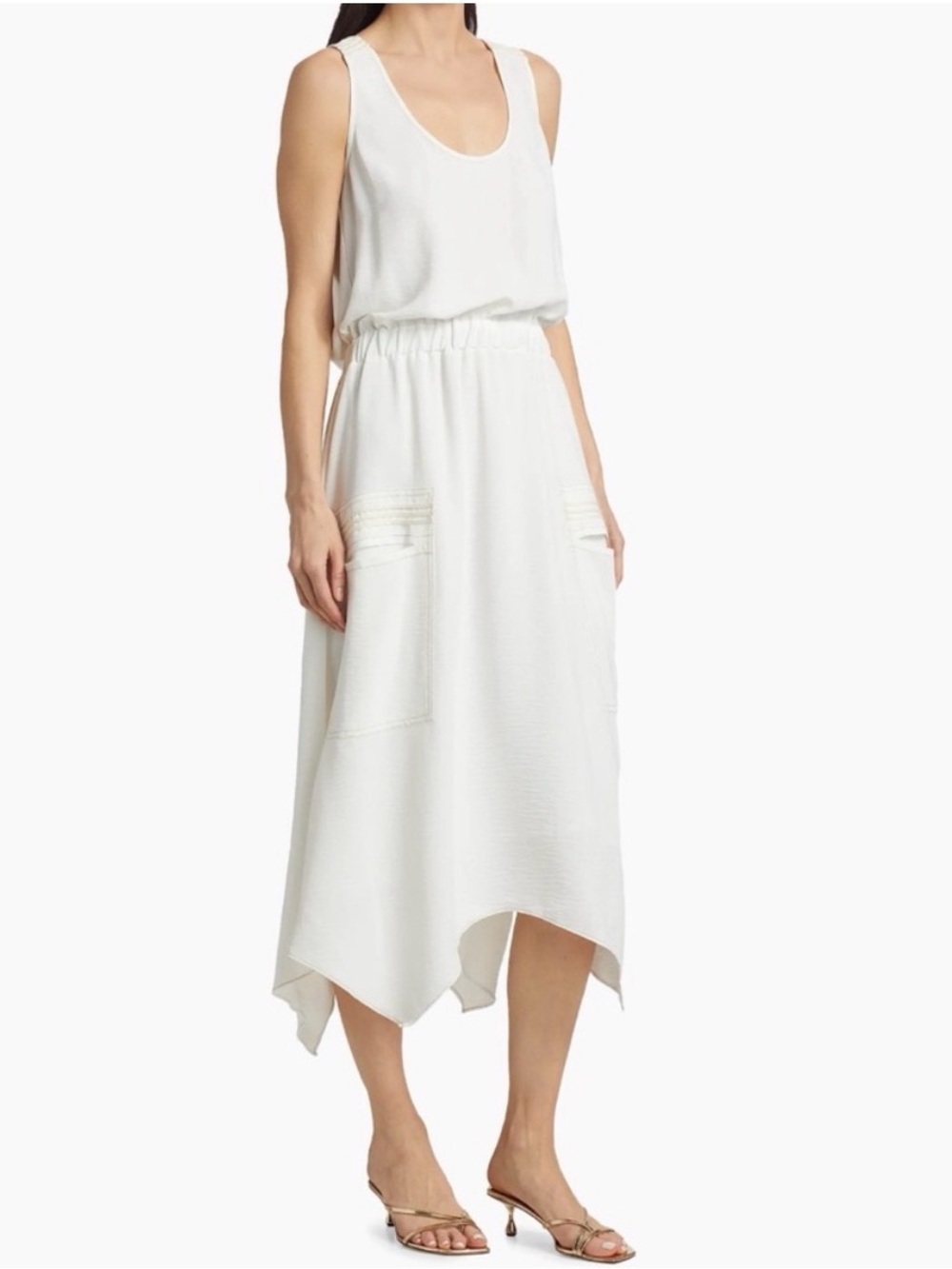 NWT Ramy Brook Hallie Ivory Embellished Handkerchief Hem Midi Dress